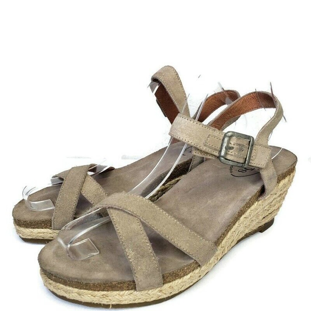 Taos Womens Hey Jute Comfort Taupe Espadrille Wedge Sandals Shoes